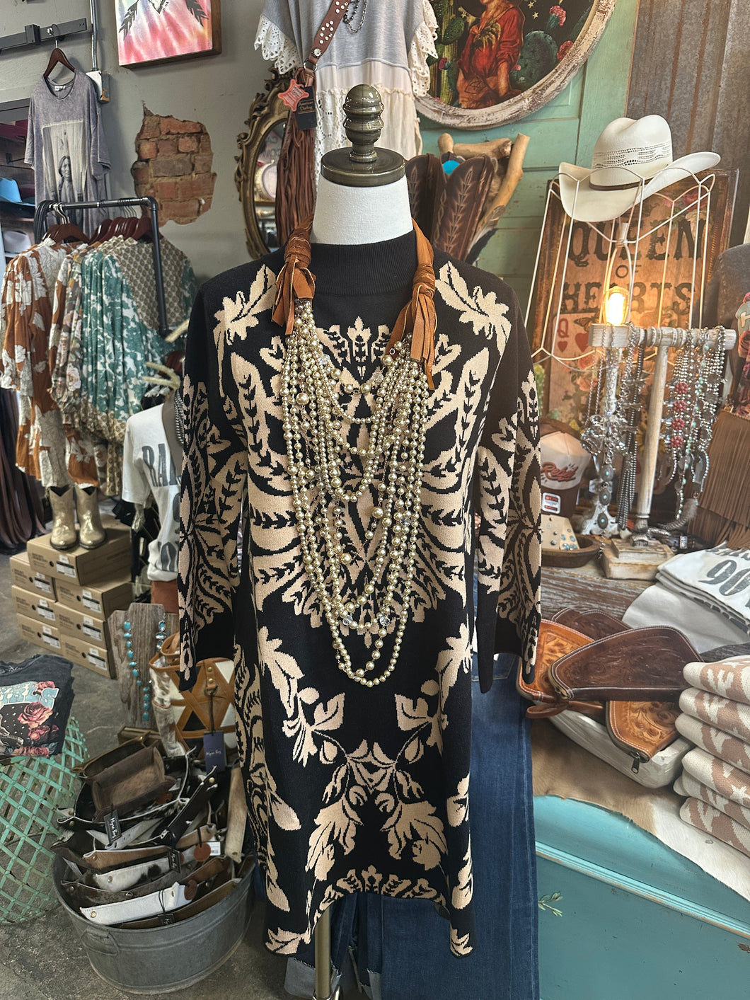 Two Tone Abstract Print Sweater Dress