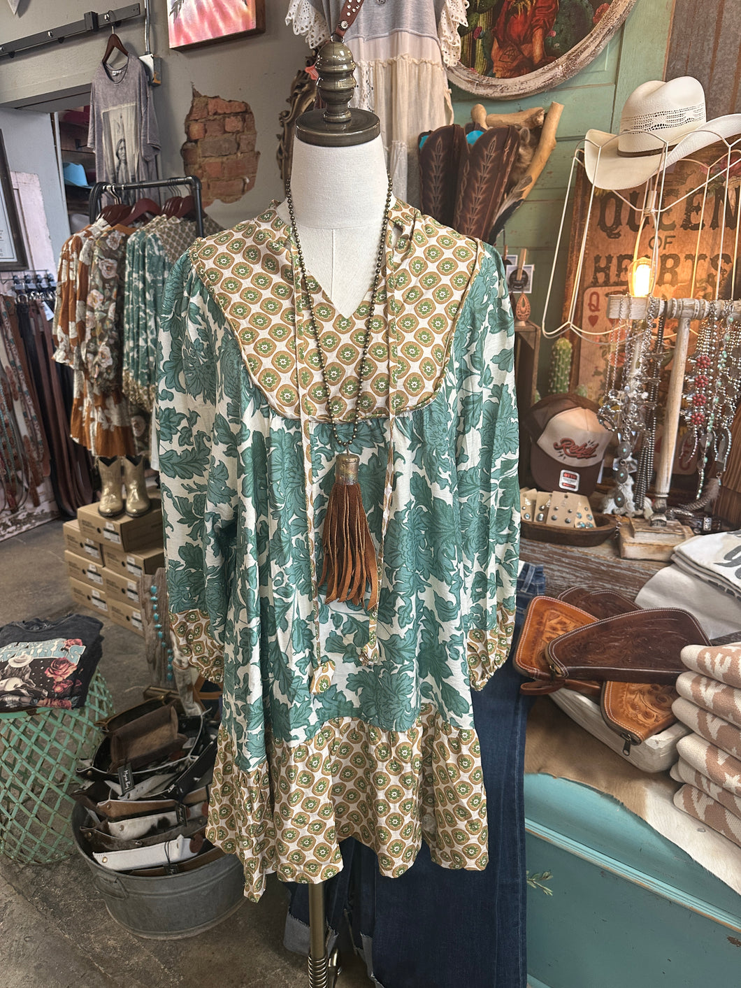 Floral & Geometric Print Boho Mini Dress