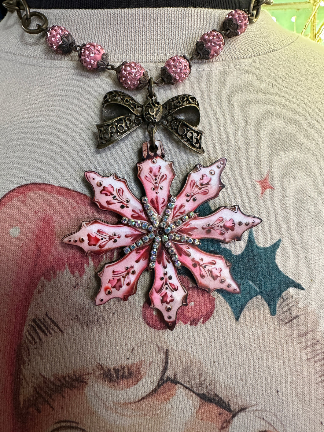 Pink Snowflake Necklace