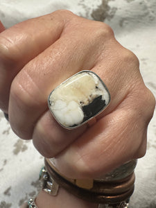 White Buffalo Sq. Stone Adjustable Ring