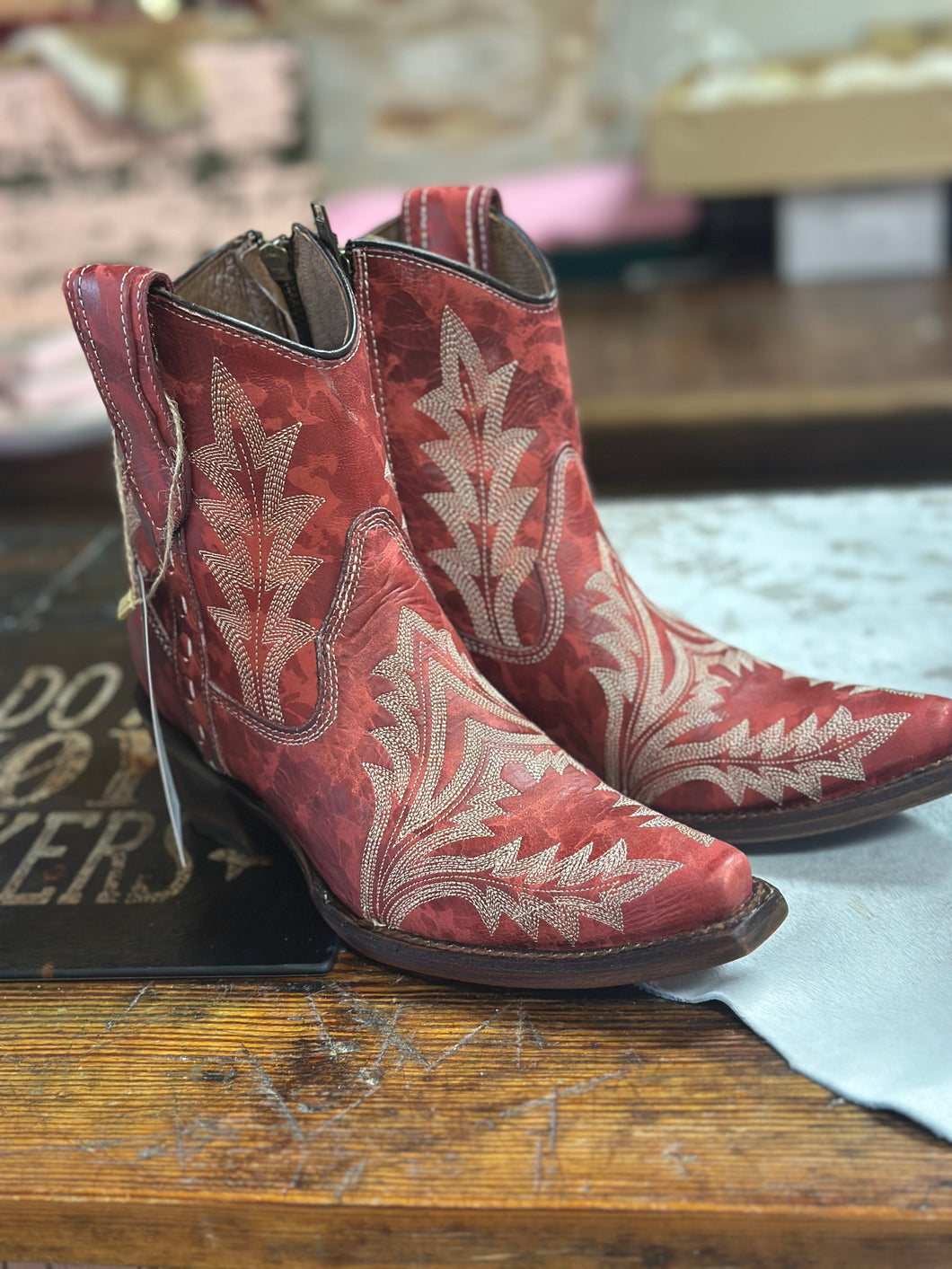 Circle G - Red Embroidery & Zipper Ankle Boot