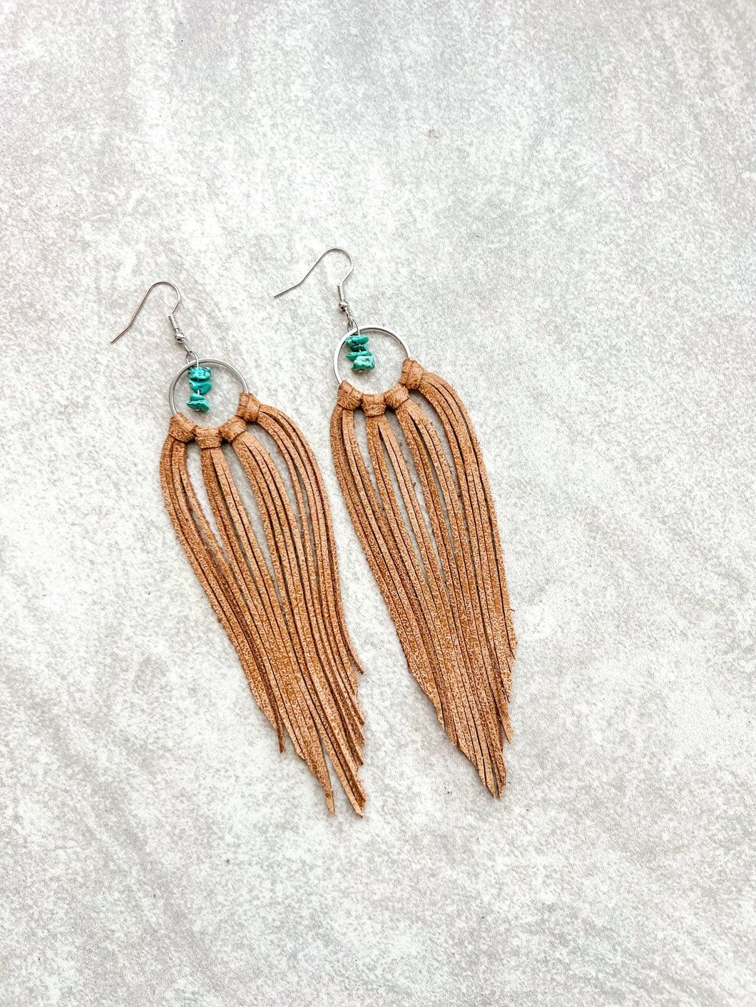 Bozeman Fringe Earrings w/ Turquoise Beads: Camel