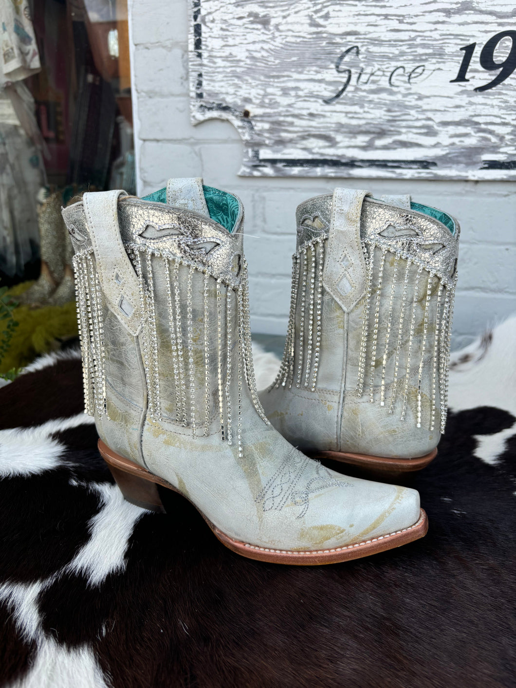 Corral- White Crystal Ankle Bootie