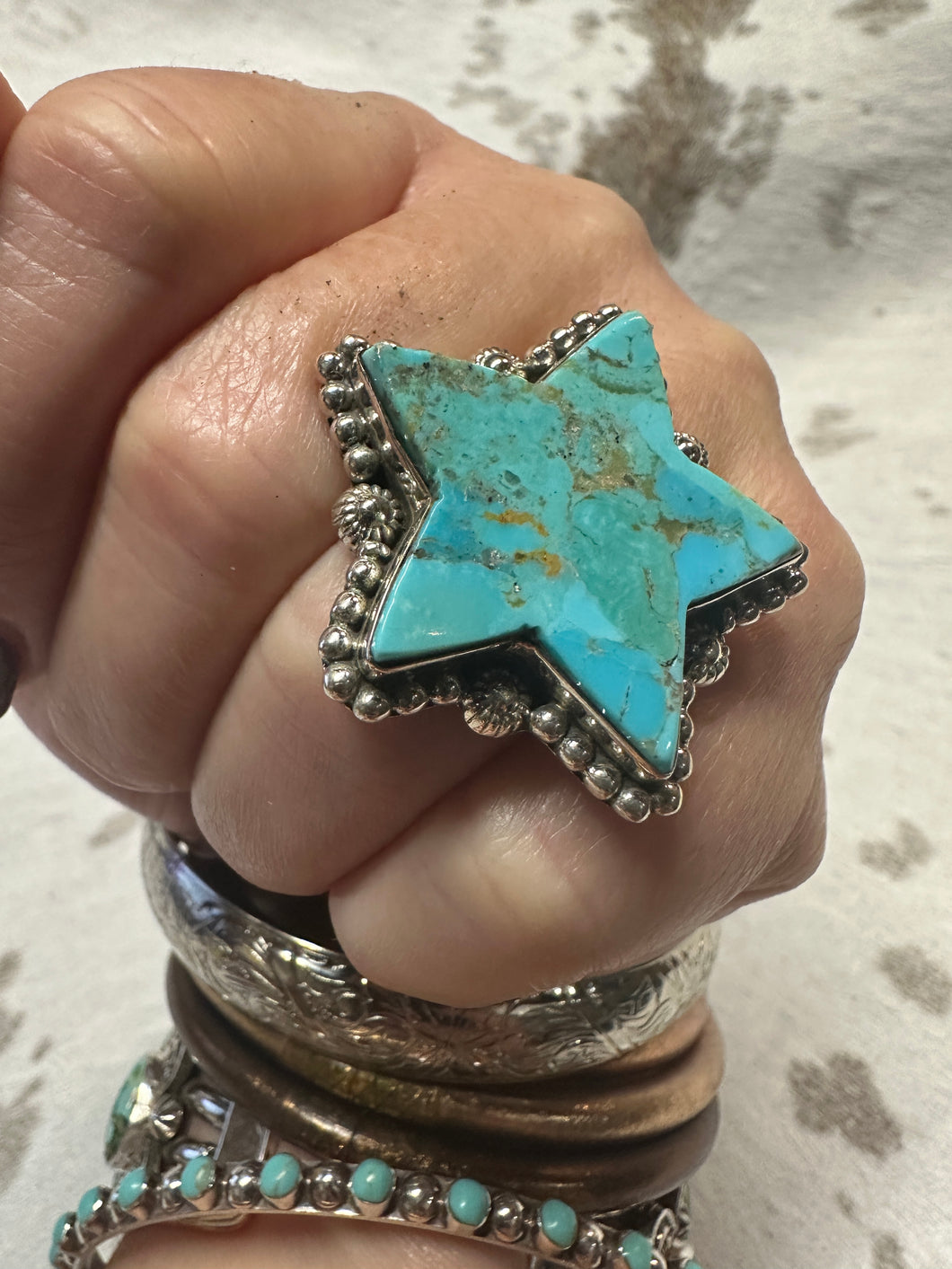 Kingman Turq Star Adjustable Sterling Ring