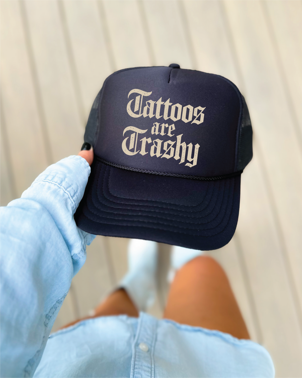 Tattoos are Trashy DTF Printed Black Trucker Hat