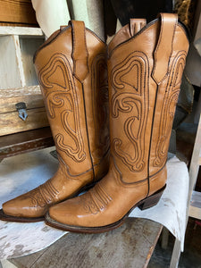 Corral- Shiny Leather Boot With Brown Embroidery