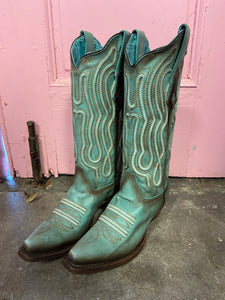 Corral- Vintage Teal With Brown Embroidery