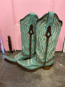 Corral- Vintage Teal With Brown Embroidery